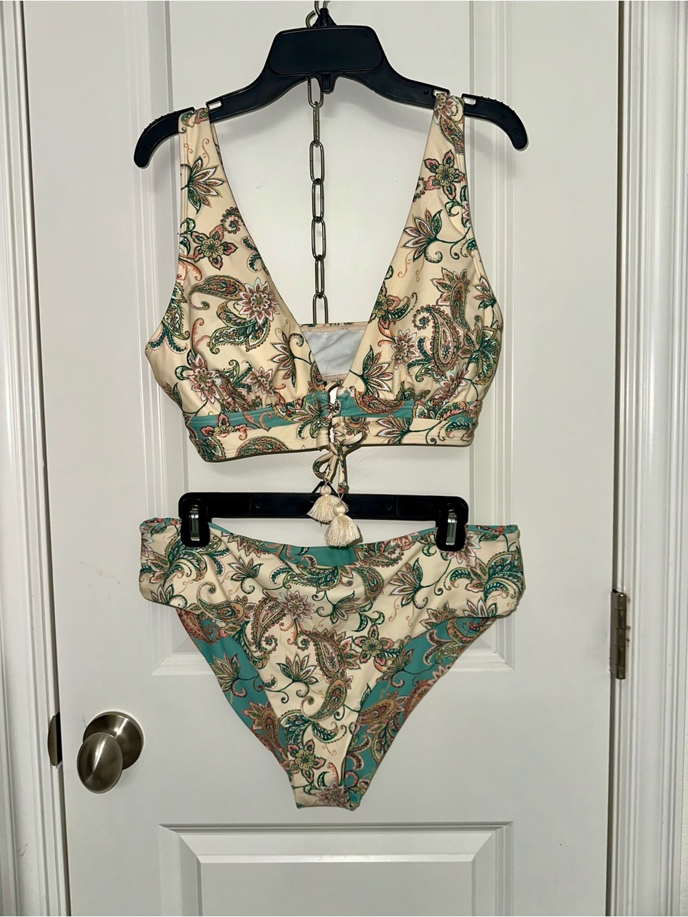 Cupshe Cream & Teal Paisley Bikini